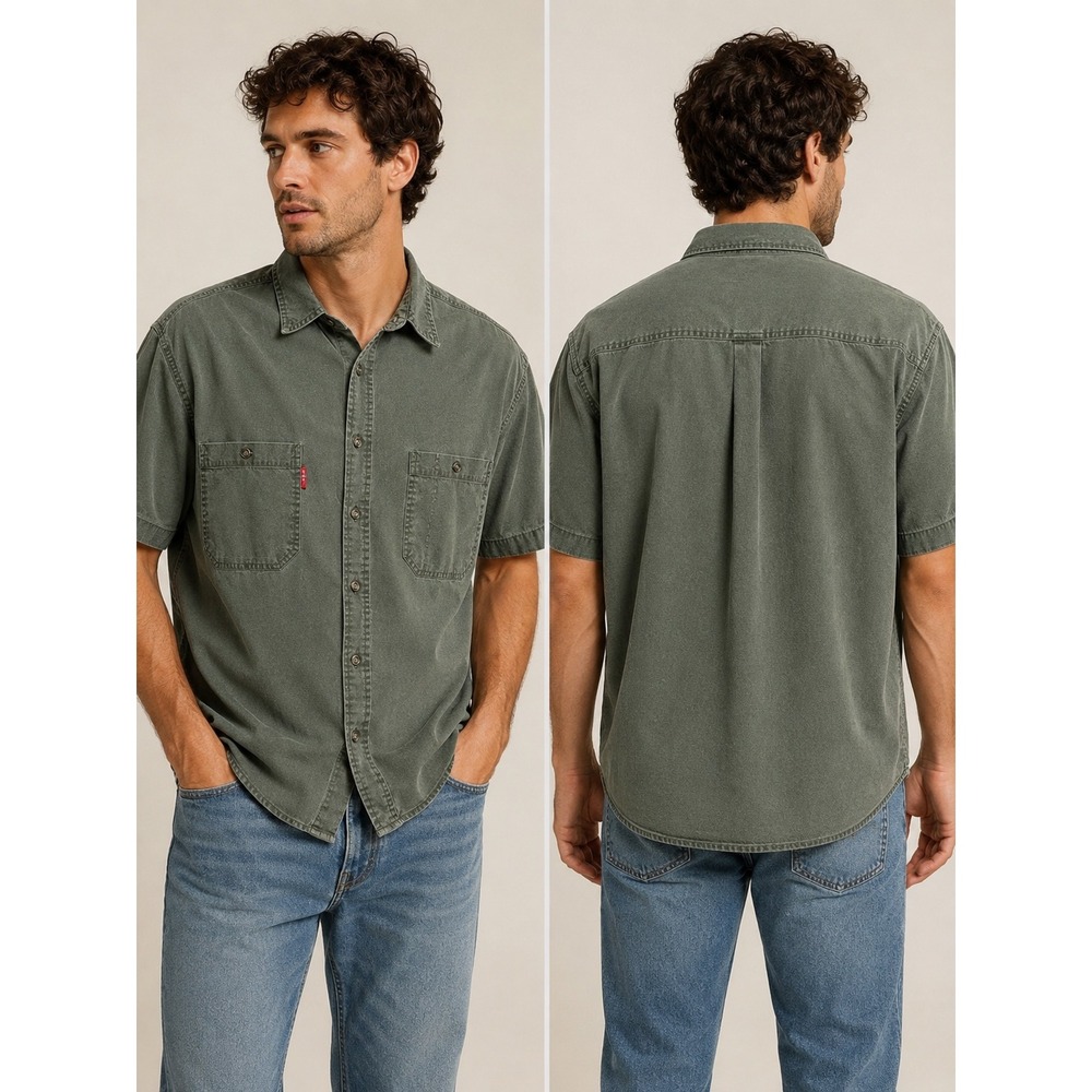 Bugle Boy Button Down Shirt Mens M Olive Green Excellent Workwear Vintage 90s